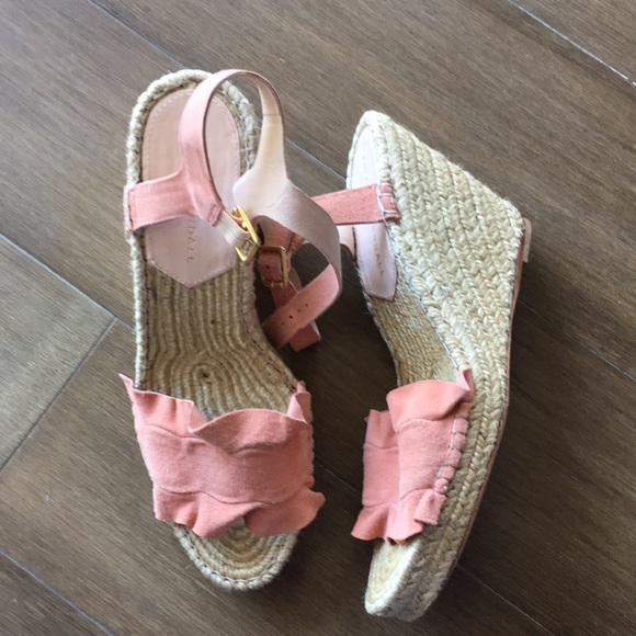 Loeffler Randall Gabby pink ruffle wedge espadrilles 7 - Picture 2 of 9